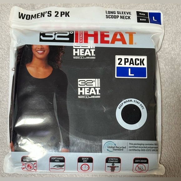 32 Degrees Ladies' Heat Long Sleeve Scoop Neck Tee, 2-pack/ Size: L (12-14) NWT - Picture 2 of 6